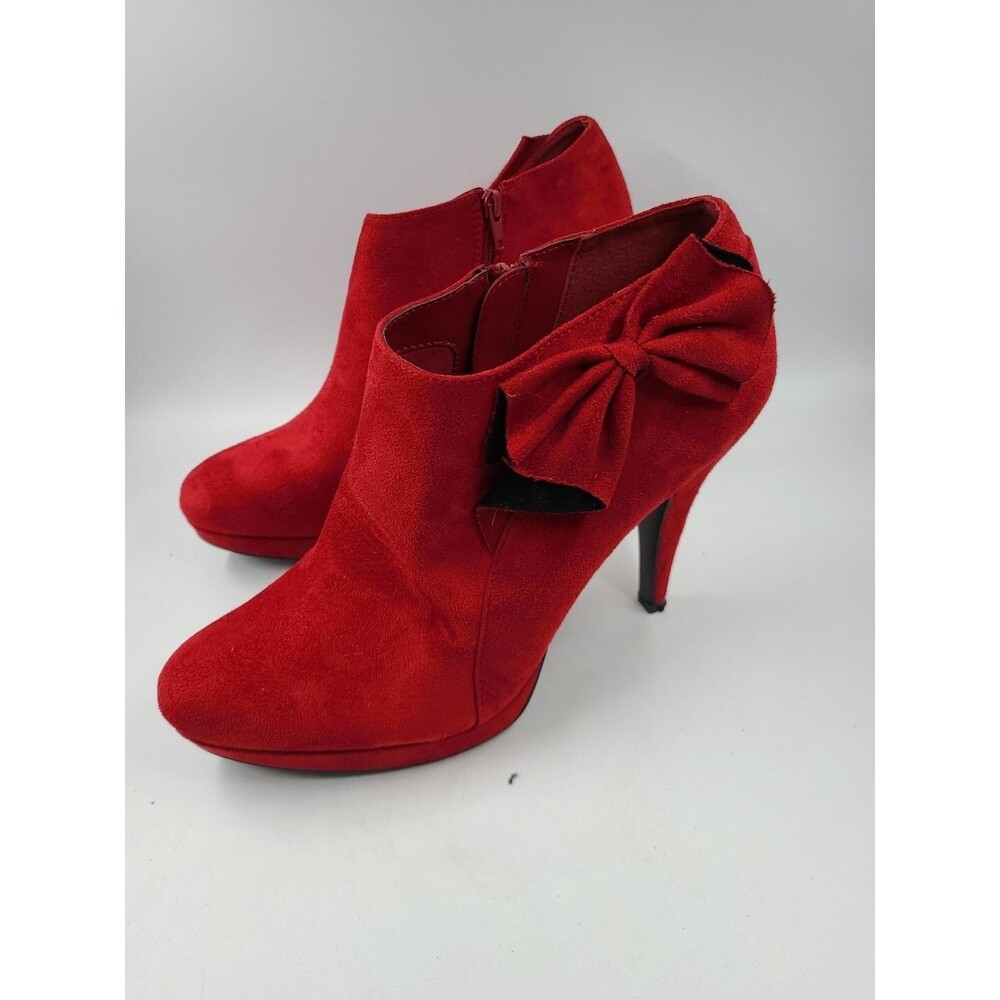 IMPO Priscilla Womens Red Platform Bootie Zip Up Bow Size 10M